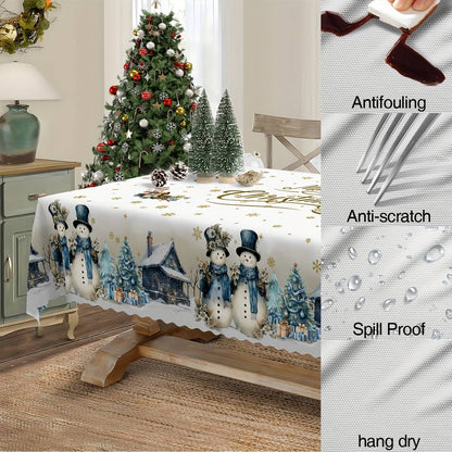 Christmas Snowman Golden Snowflake Rectangle Tablecloth Wedding Party Decor Xmas Tree Waterproof Tablecover Christmas Decoration