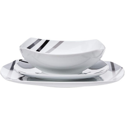 Amazon Basics 18 Piece Kitchen Dinnerware Set - Square Plates, Bowls, Service for 6 - Modern Beams