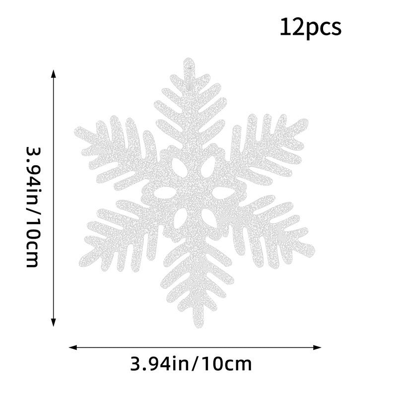 12PCS Pink Glitter Plastic Snowflake Decorations 10cm Christmas Tree Hollow Snowflake Pendants New Year Party Festival Supplies