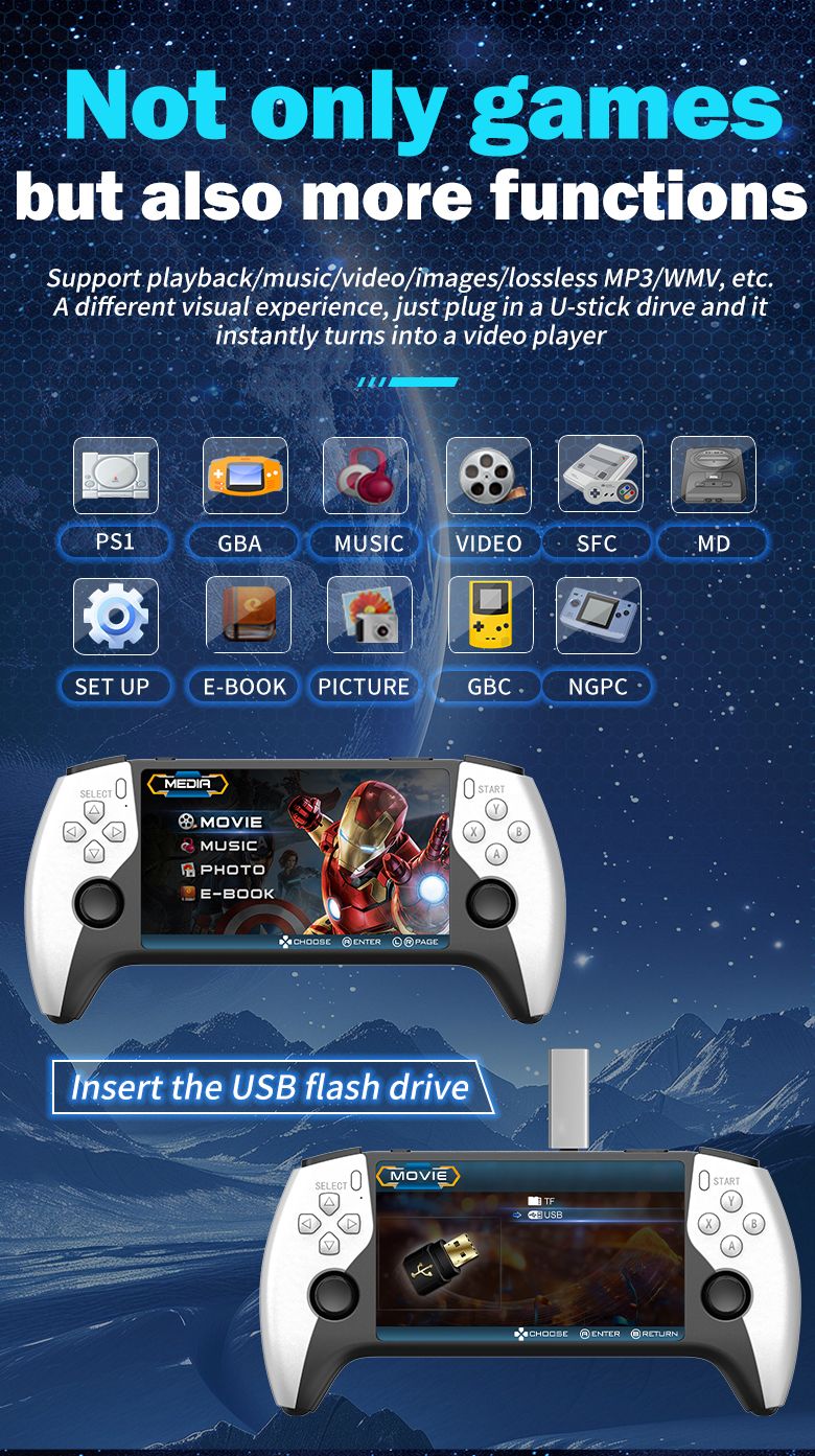 SF3500 Handheld Game Console, 5-Inch IPS Large Screen Portable Game Console, Built-in 20000+ Games, Supports FHD Output