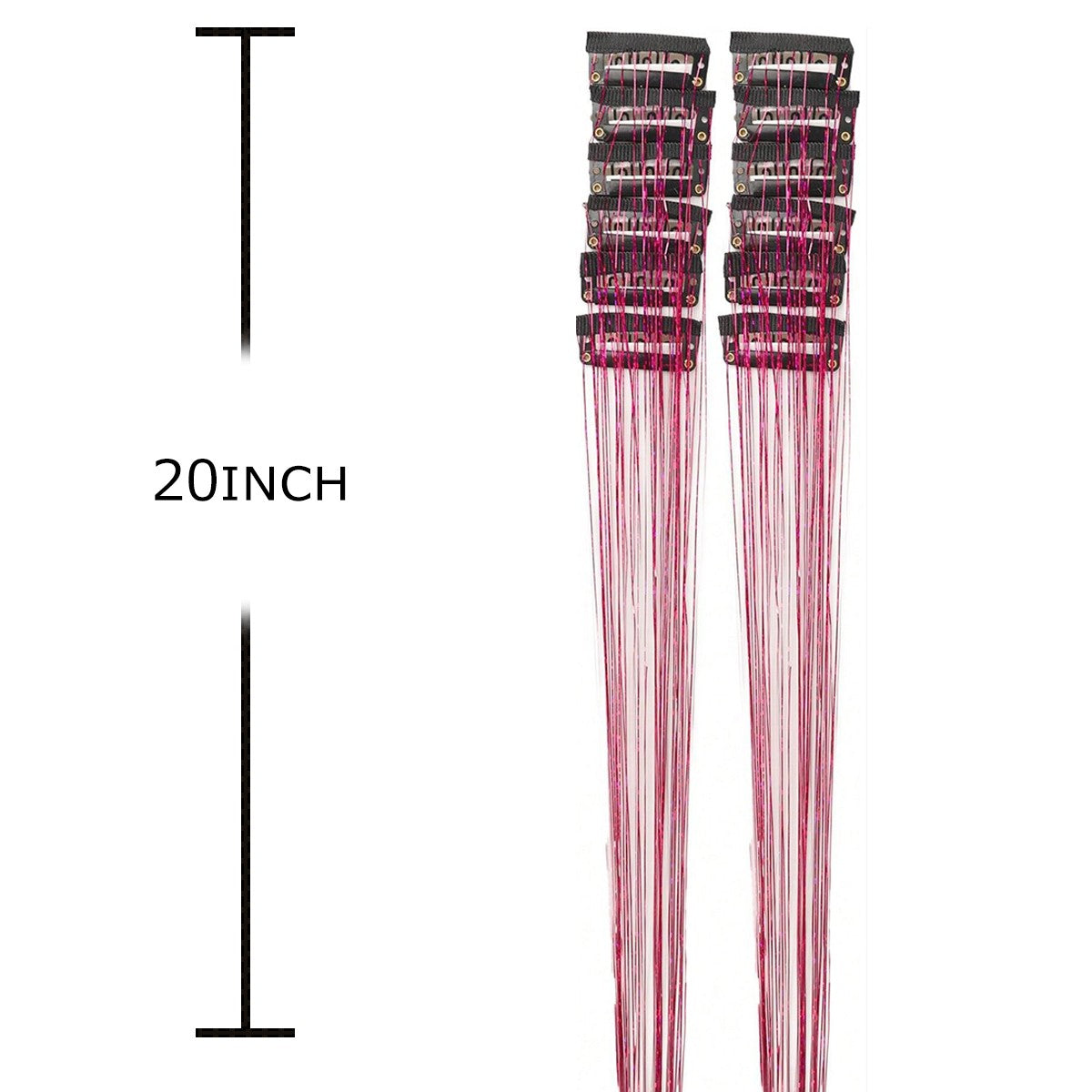 12 unidades/1 pacote 50 cm de extensões de cabelo sintéticas brilhantes, presilhas de cabelo cintilantes para trançar e enfeitar a cabeça de mulheres