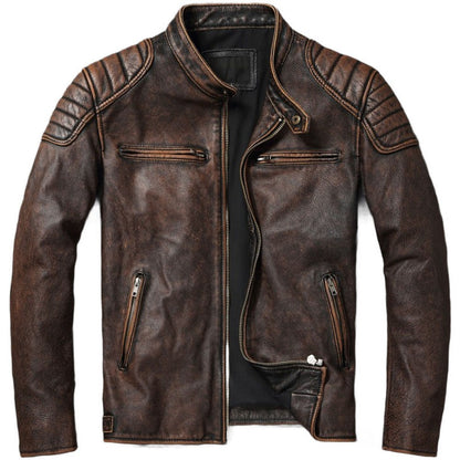Men Imatition Leather Retro Stand Collar Jacket PunkStyle Coat Motorcycle Clothe