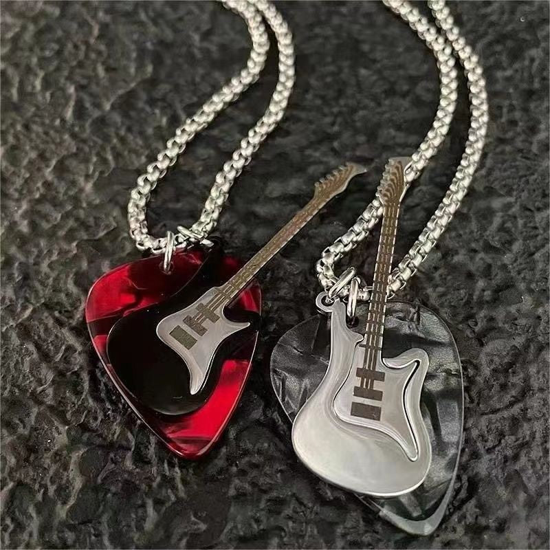 1Pcs Collar Hombre Hip-Hop Guitar Pick Pendent Jewelry Necklace for Women Men Stainless Steel Chain Unisex Collier Accessories