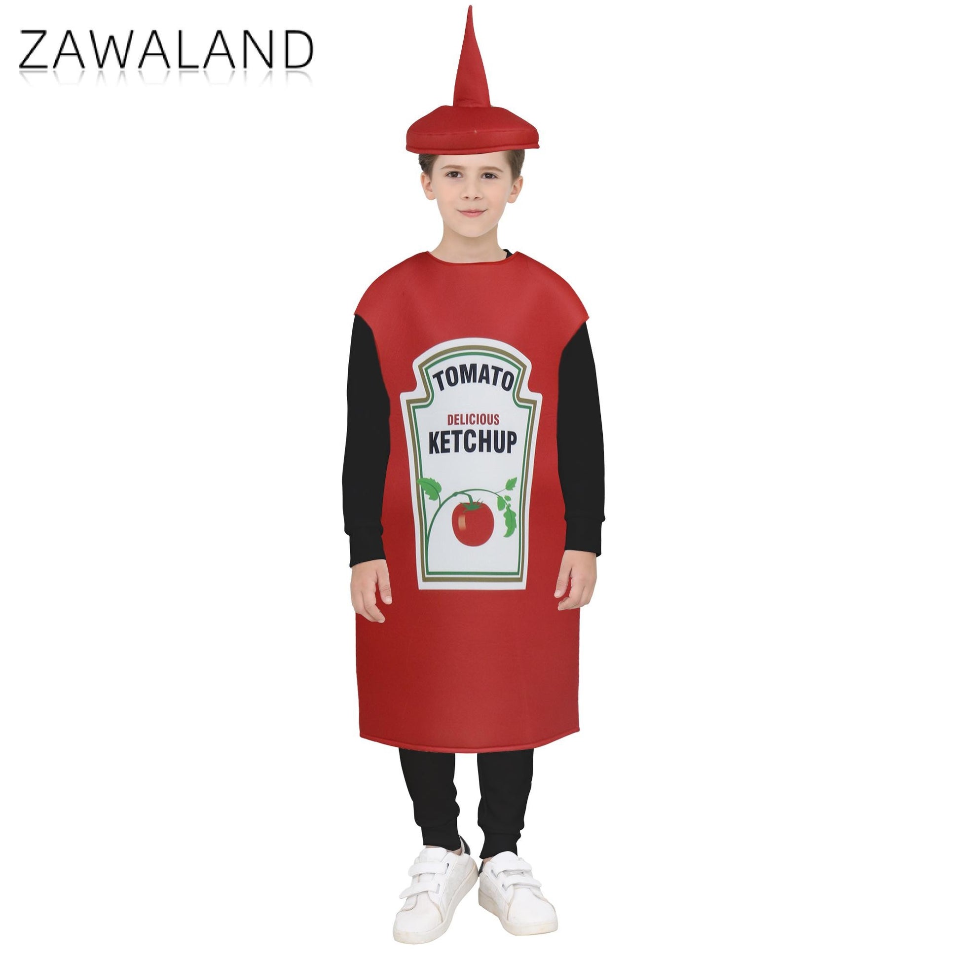 Zawaland Red Tomato Delicious Ketchup Costume Adult Boy Girl Funny Disguise Suit Yellow Mustard Halloween Cosplay Party Clothes