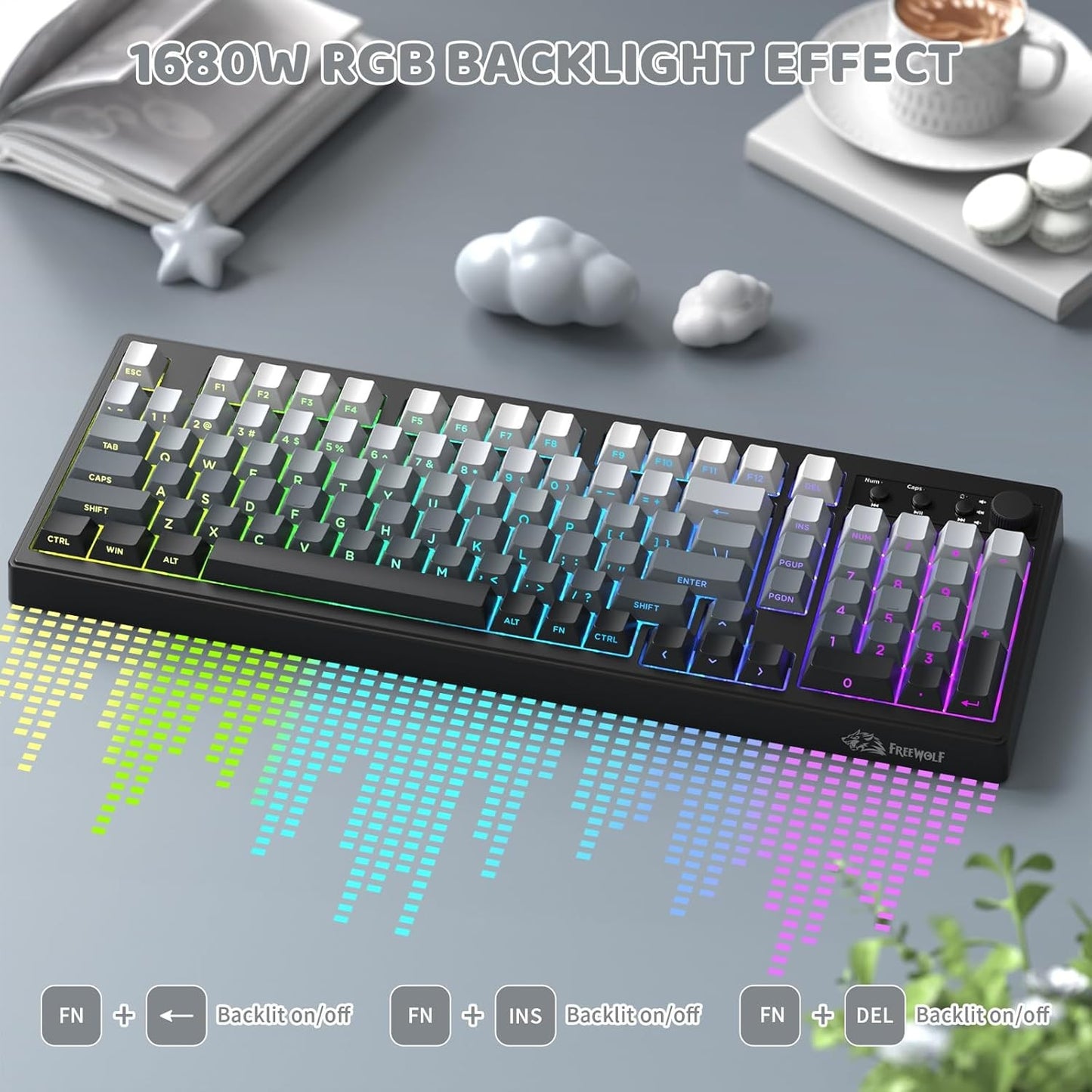Attack shark K100 Wireless Gaming Keyboard,99 Keys Tri-Mode BT/2.4GHz/USB-C Creamy Color Keyboard with Number Pad RGB