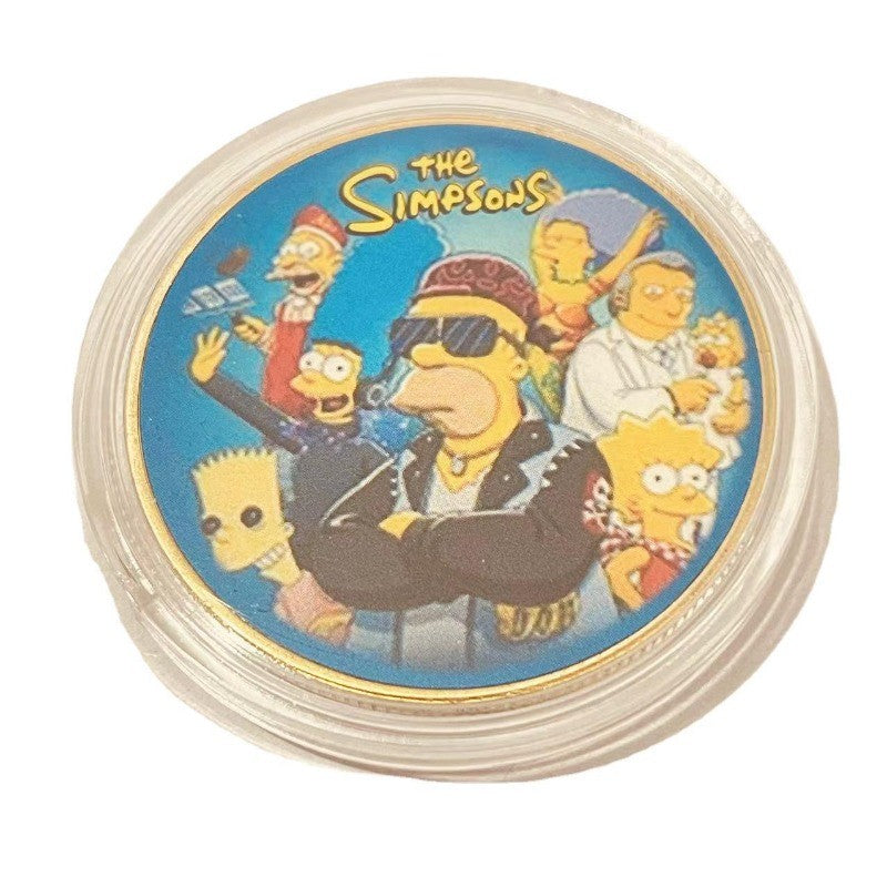 The Simpsons Artesanato de Metal Moedas Comemorativas Anime Periféricos Coleção Moedas Moeda de Ouro Desenho Animado Fofo Moeda da Sorte Brinquedos Infantis Presente