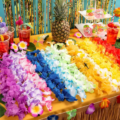 10/20/50pcs Hawaiian Flower Wreath Necklace Summer Tropical Birthday Party Decoration Luau Wedding Artificial Flower Garland Lei