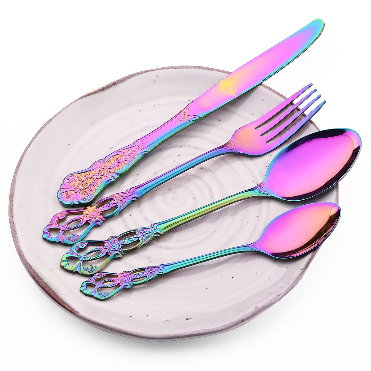 Conjunto de Talheres de Alta Qualidade Faca Garfo Colher de Sobremesa Louça Colorida Conjunto de Talheres de Aço Inoxidável Talheres de Mesa de Cozinha