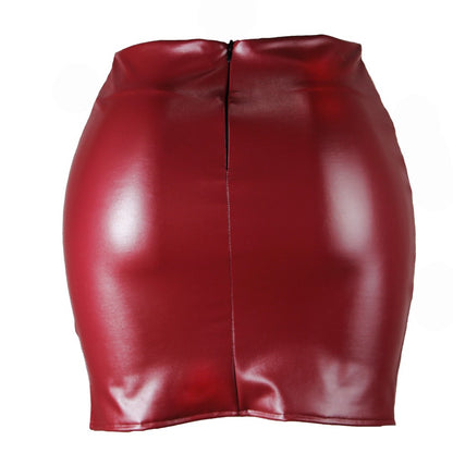 2025 Women Leather Night Clubwear Skirts Summer Pure Color PU-leather Zipper Sexy Hip Leather Mini Skirts