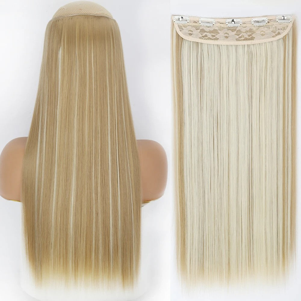 Extensão de Cabelo Liso Comprido de Fibra Sintética Resistente ao Calor com 5 Clipes 22"32" Preto Castanho Loiro
