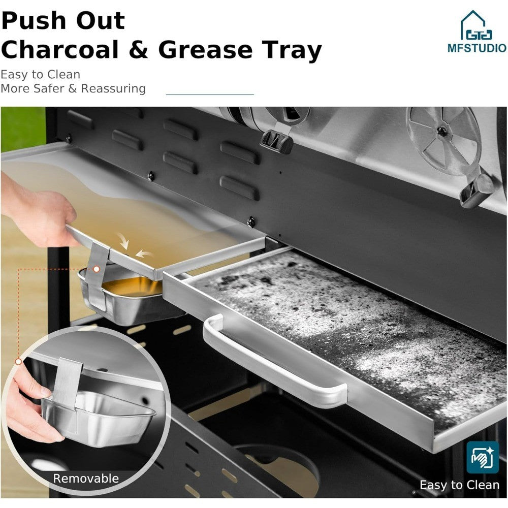 3 In 1 Gas and Charcoal Grill Combo with Side Burner, Porcelain-Enameled Cast Iron Grate, Extra Large Dual-Function BBQ Propane