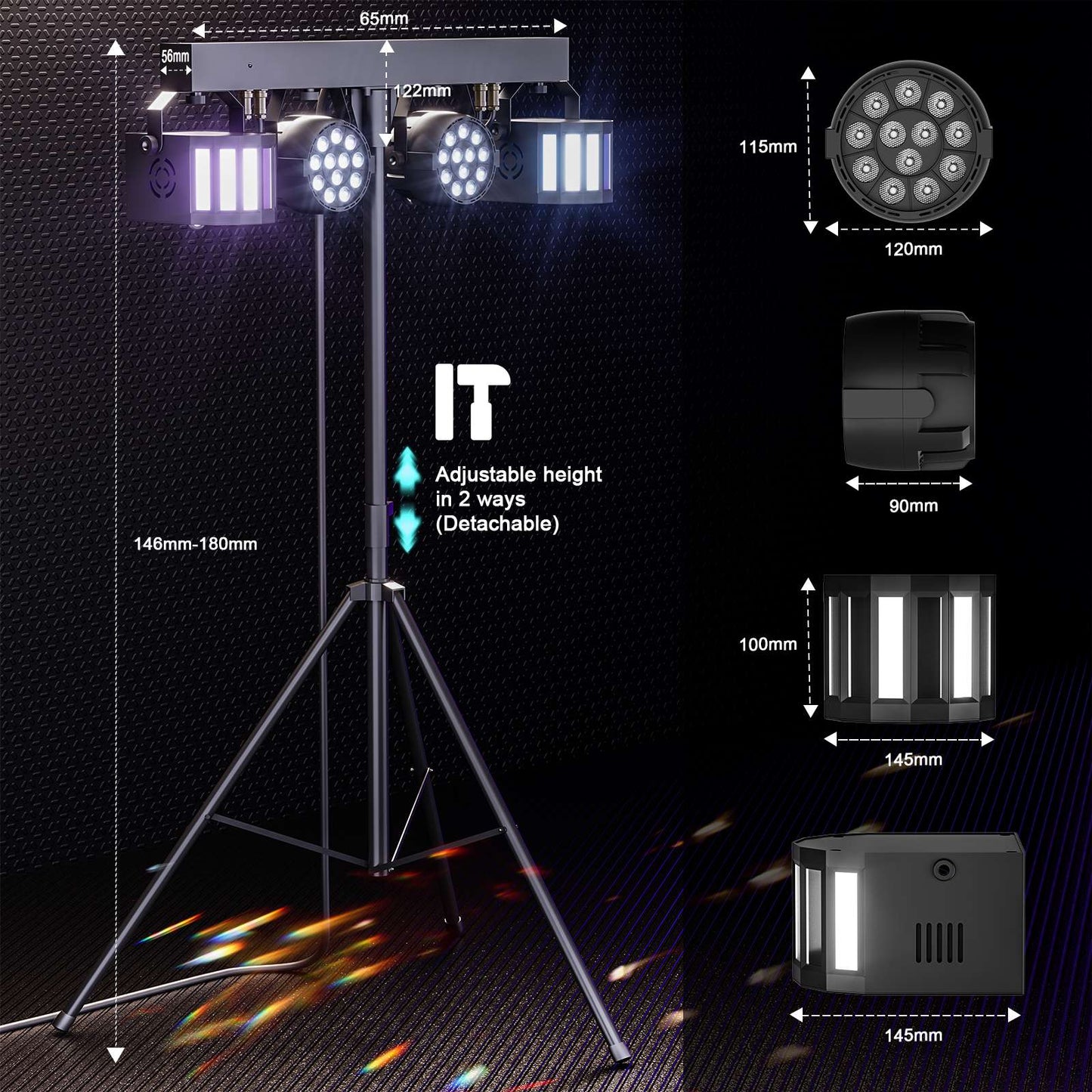 U`King 2Pcs/Set 60W RGBW LED Par Lights Combination Bracket Light DMX512 Stage Light For DJ Disco Concert Wedding Birthday Party
