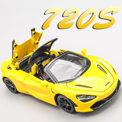 1:32 720S F1 Modelo Miniatura Carros Esportivos Liga Fundida Ornamento Supercarros Som Luz Portas Abertas Puxar Para Trás Presentes Infantis