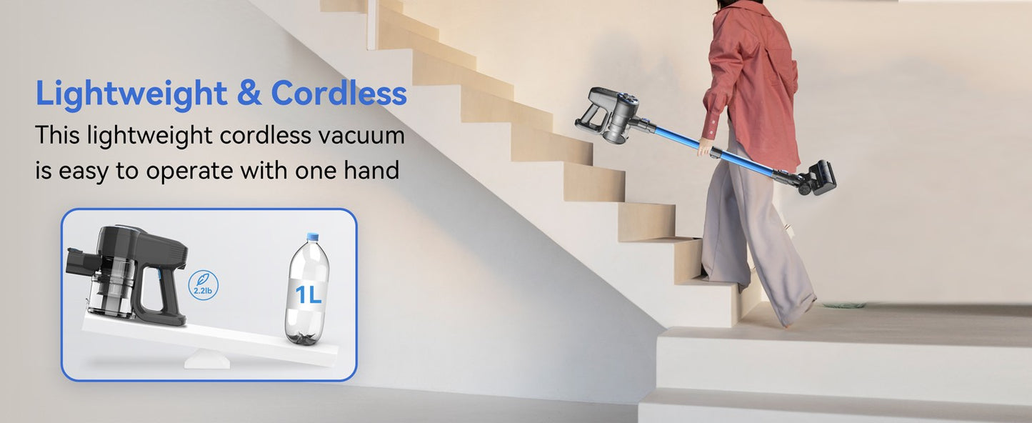 Aspirador de Pó Sem Fio INSE N3S 6 em 1 Recarregável Potente Aspirador Portátil Vertical com Bateria de 2200mAh para Carpete e Piso Duro