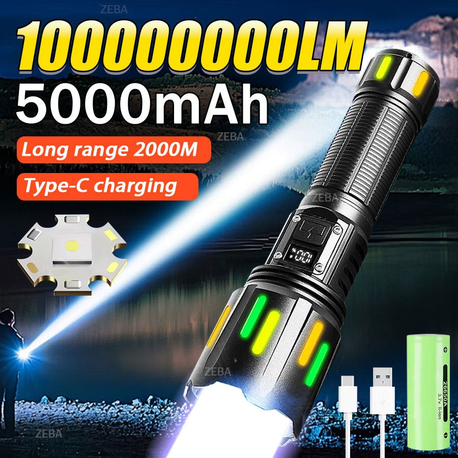 Super Powerful LED Flashlight 1000000LM High Power Torch Strong Light 800W Led Flash Light Rechargeable Hunting Tactical Lantern