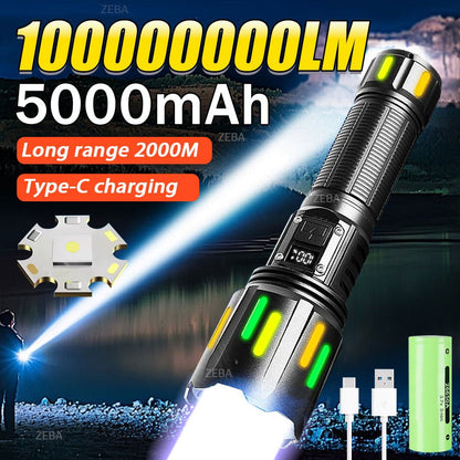Super Powerful LED Flashlight 1000000LM High Power Torch Strong Light 800W Led Flash Light Rechargeable Hunting Tactical Lantern