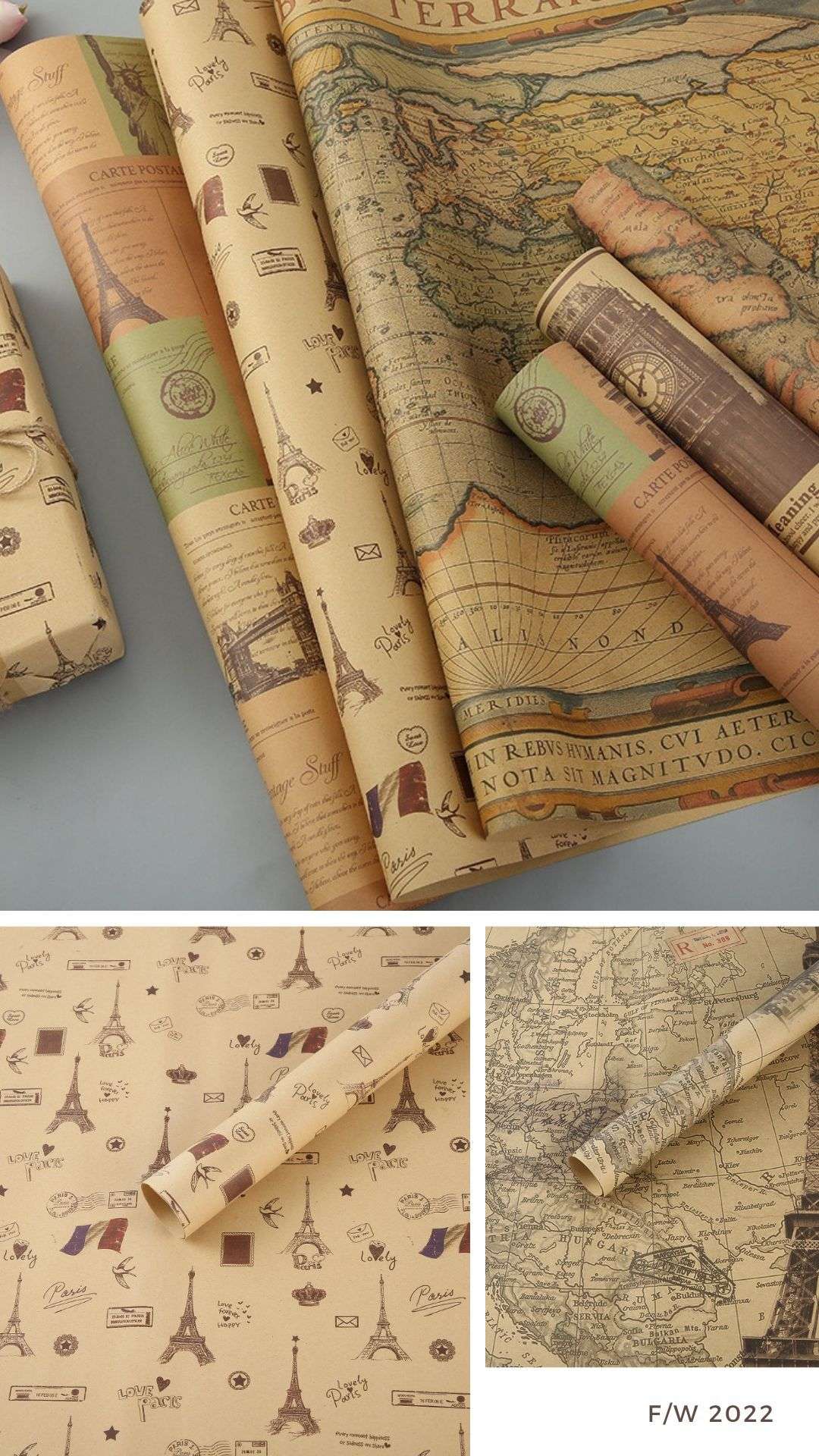 Fold Retro Kraft Gift Wrapping Paper Worldmap Christmas Gift Paper Newspaper Craft Valentine's Day Birthday Gift RegularPaper