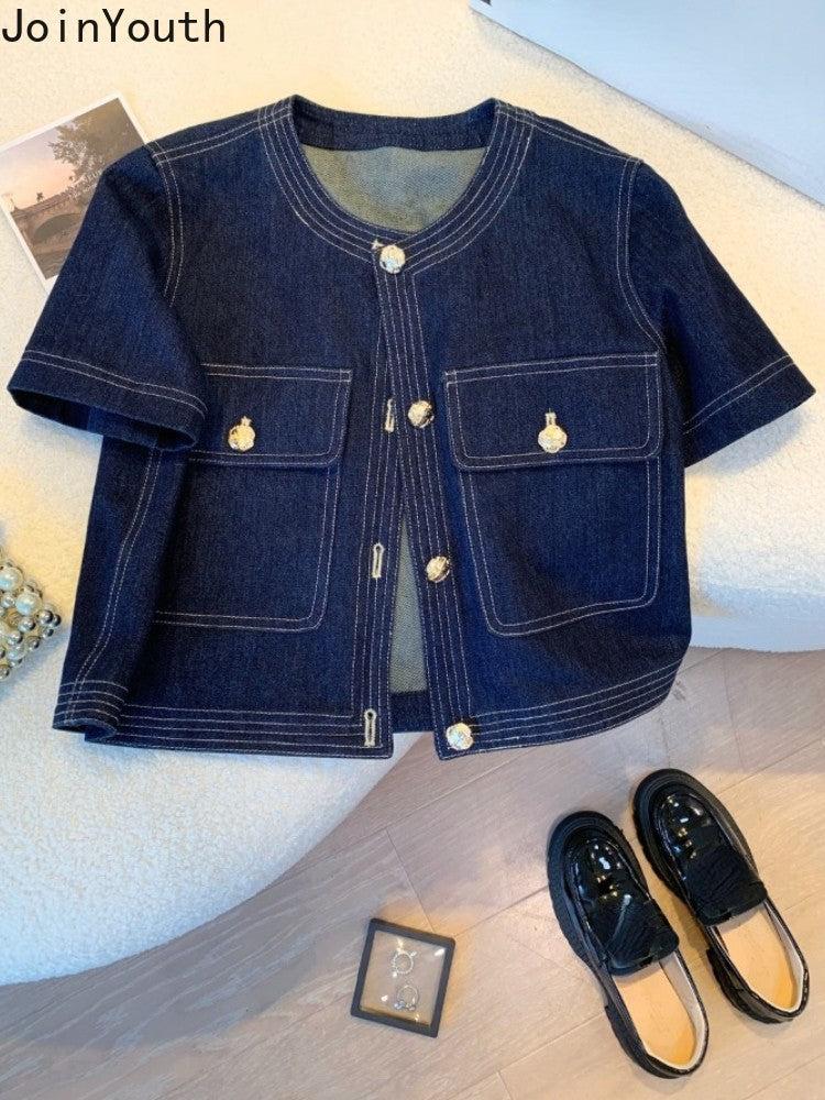 Streetwear Denim Jackets for Women Short Sleeve Summer Jean Jacket Outwear 2025 Ropa Mujer Fashion Vintage Coat Cropped Tops