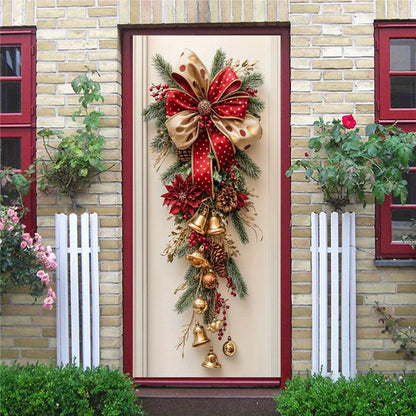 1 Christmas wall decoration - hanging decoration with red bells and green leaves - holiday room decoration, holiday design