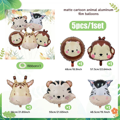 1/5pcs Animal Head Balloon Lion Monkey Tiger Zebra Giraffe Perfect for Birthday Party Decoration, Jungle Party Decoration