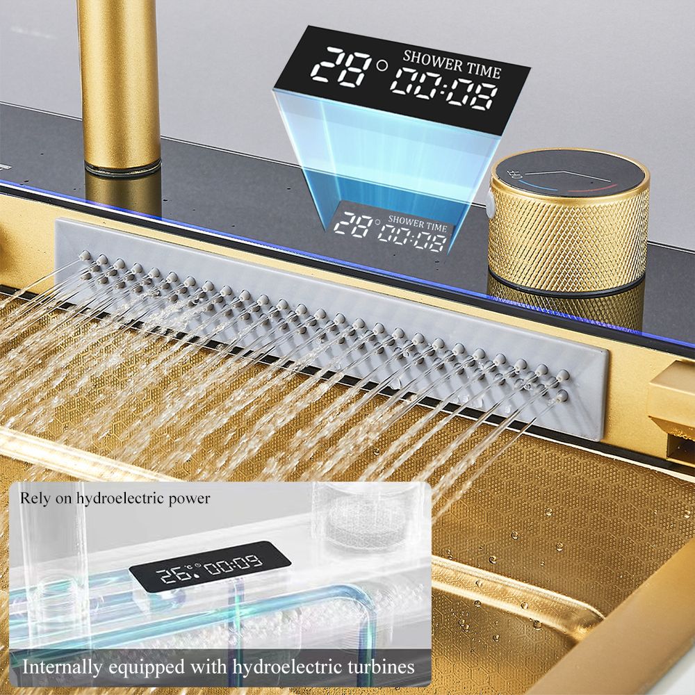 Multifunctional Kitchen Waterfall Sink Digital Display Large Single Gray Sink Dish Basin Sink 304 Stainless Steel