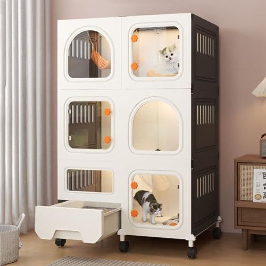 Gaiola Grande para Gatos com Rodas para Varanda ou Uso Interno Construção em PVC Fácil de Limpar Inclui Caixa de Areia Tamanho B-71x46x110c