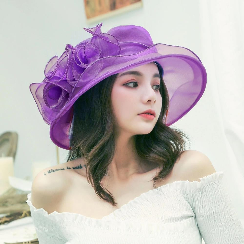 1 Chapéu Feminino De Organza Com Babados E Aba Larga Chapéu De Sol De Verão Para Noivas Estilo Europeu E Americano Chapéu Requintado Para Festas E Praia