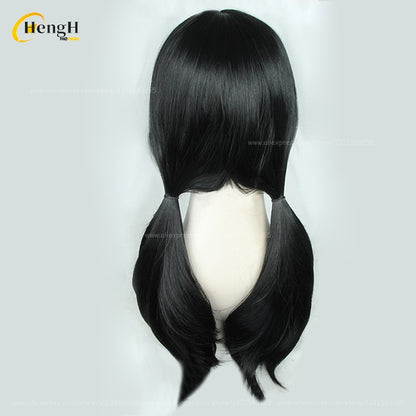 2 Estilos Mitaka Asa Peruca Sintética Anime Longa 65cm Preta Perucas Cosplay Com Adesivo Resistente Ao Calor Cabelo Festa Perucas Unissex + Touca de Peruca