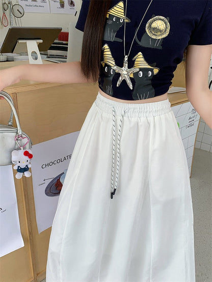 Plus Size Skirt Women 2025 Summer New Fashionable High Elastic Waist A Line Skirt Korean Style Casual Long Skirt Woman