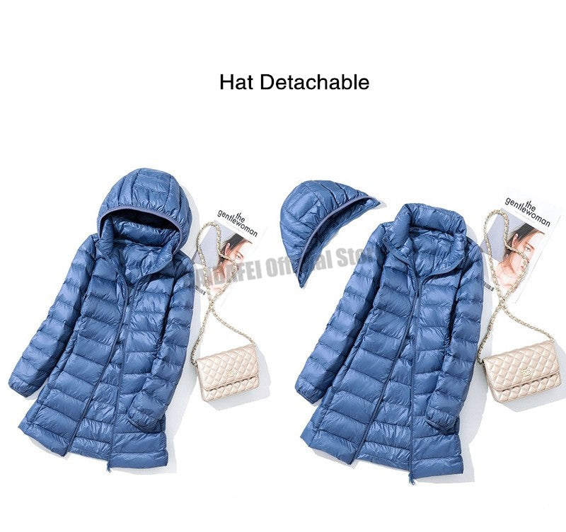 Oversized Womens Down Jackets 2023 New Arrivals  Autumn/Winter Female Long Slim Fit Hat Detachable  Skirt Coat Portable Outwear