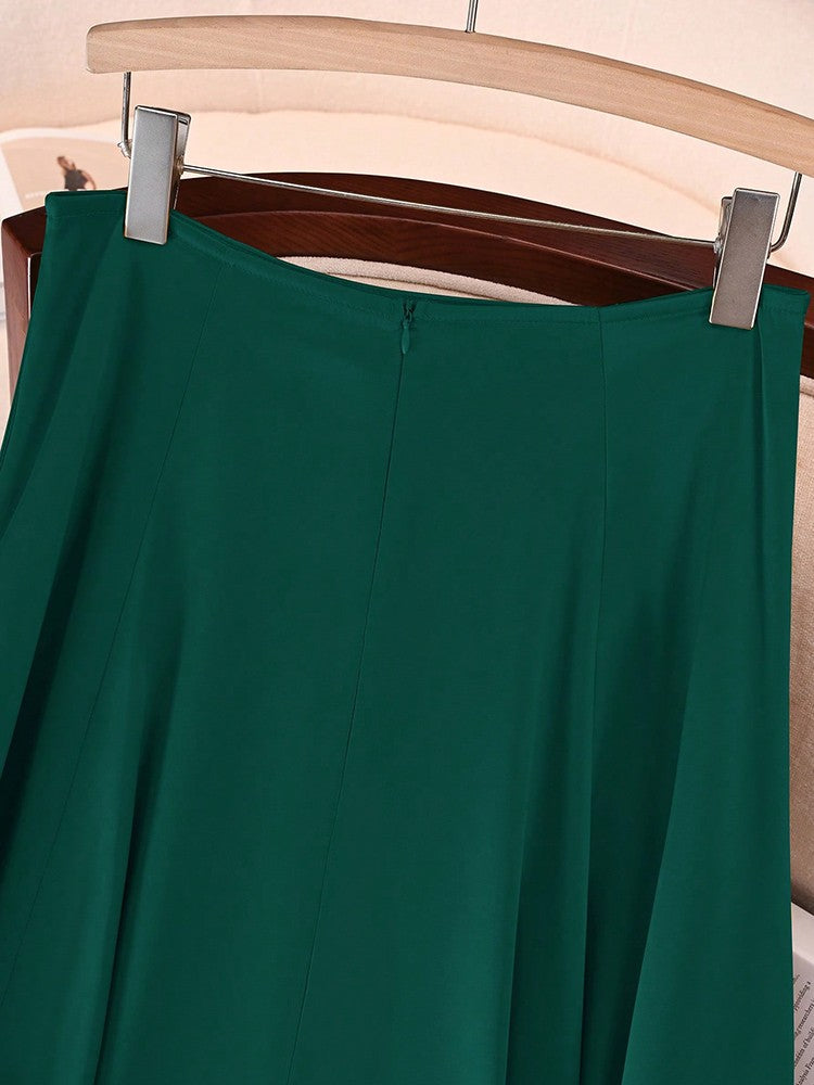 Elegant Satin A-line Long Skirts for Women High Quality Smooth Party Maxi Skirt with Pockets Y2K Lady Solid Women's Skirts