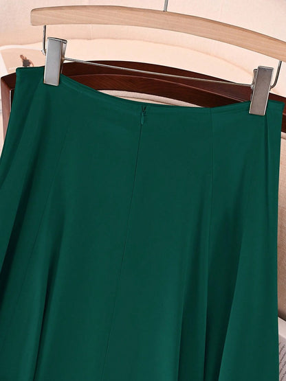 Elegant Satin A-line Long Skirts for Women High Quality Smooth Party Maxi Skirt with Pockets Y2K Lady Solid Women's Skirts