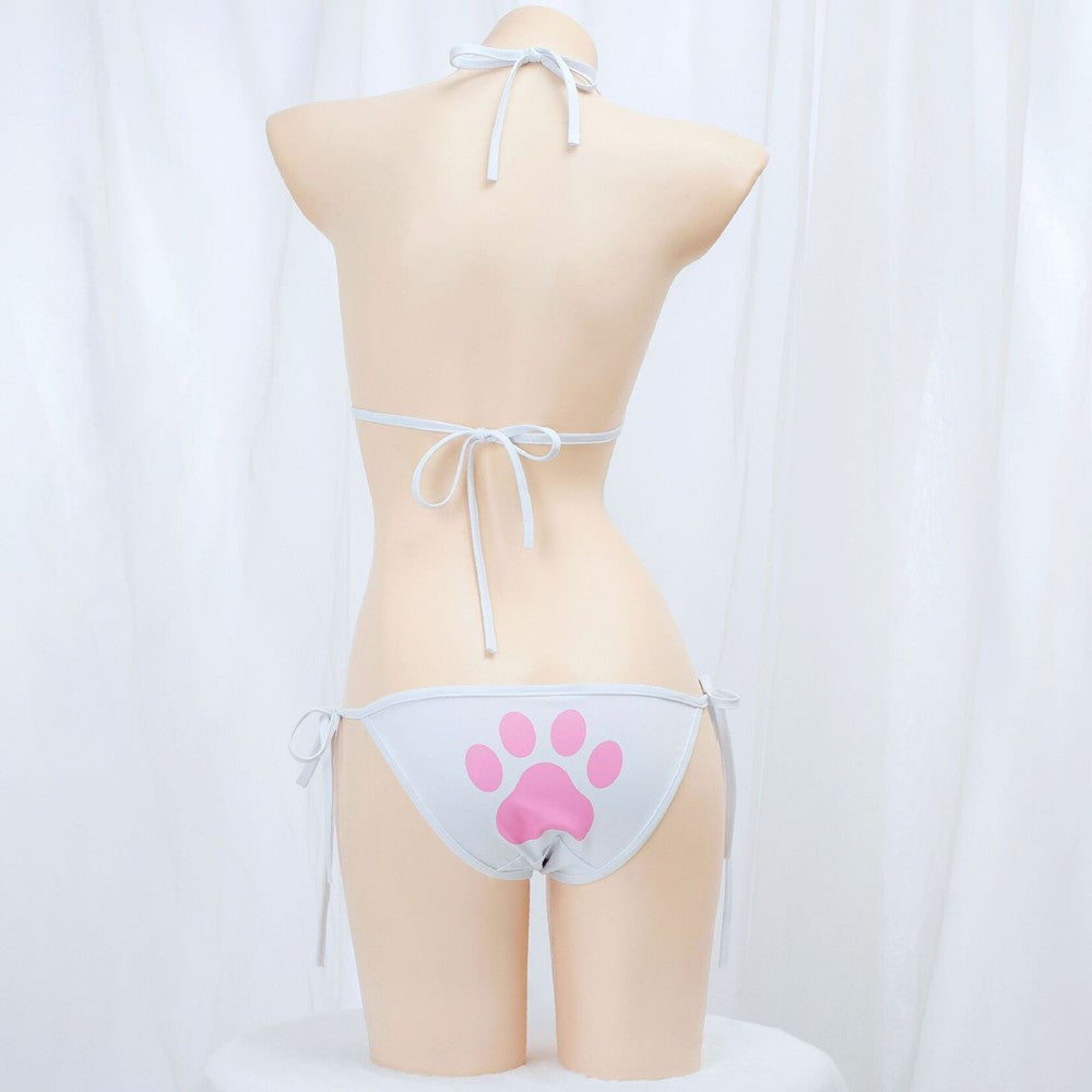 Japanese Anime Kawaii Girl Cute Cat Paw Bikini Swimsuit Women Claw Pattern Three Point Underwear Bra Panties Set Costume Cosplay