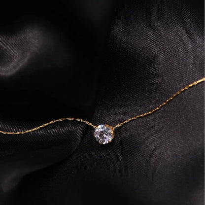 Colar Feminino Dourado Banhado a Ouro Aço Inoxidável Charm de Zircônia Delicado Minimalista Corrente Redonda de Zircônia Transparente Antiferrugem Joia