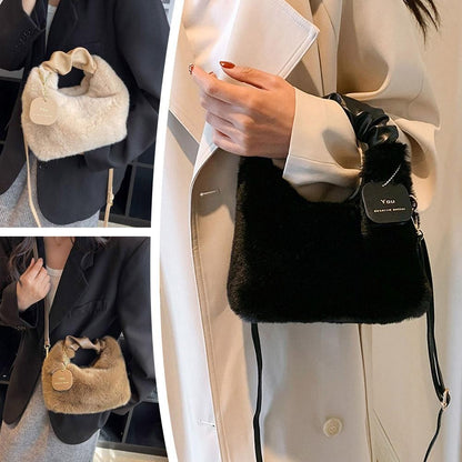 New Winter Plush Handbag Small Half Moon Crossbody Bag Simple Elegant Cute Ladies Shoulder Bag
