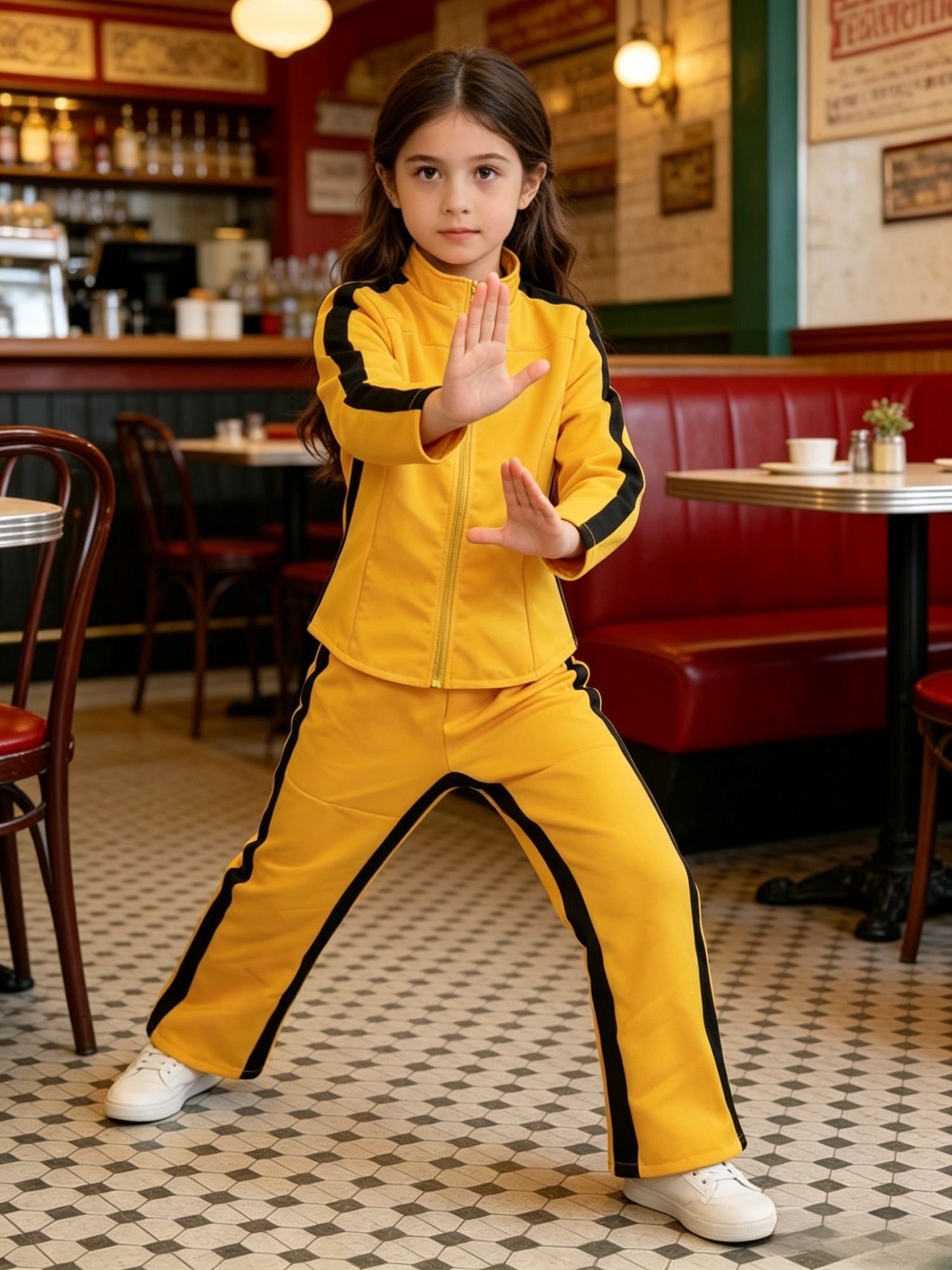 Halloween Kids Yellow Striped Tracksuit Cosplay Outfit Girls Party Costume Set