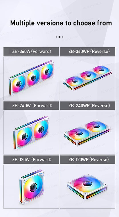 Jonsbo ZB-120/240/360 Computer Case Fan 5V ARGB 120mm Water-Cooled CPU Cooling Fan PWM ZB-360BR Forward/Reverse Fan Kits