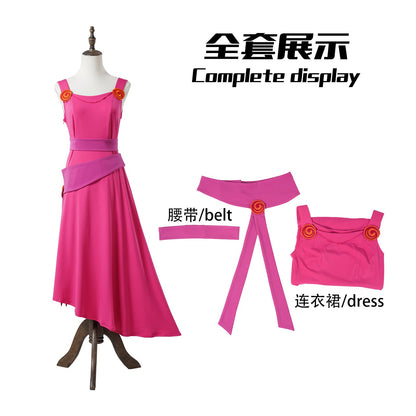 Anime Megara Hades Hercules Cosplay Costume Megara Pink Dress Strongman Jumpsuit Cape Hades Long Robe Halloween Carnival Suit