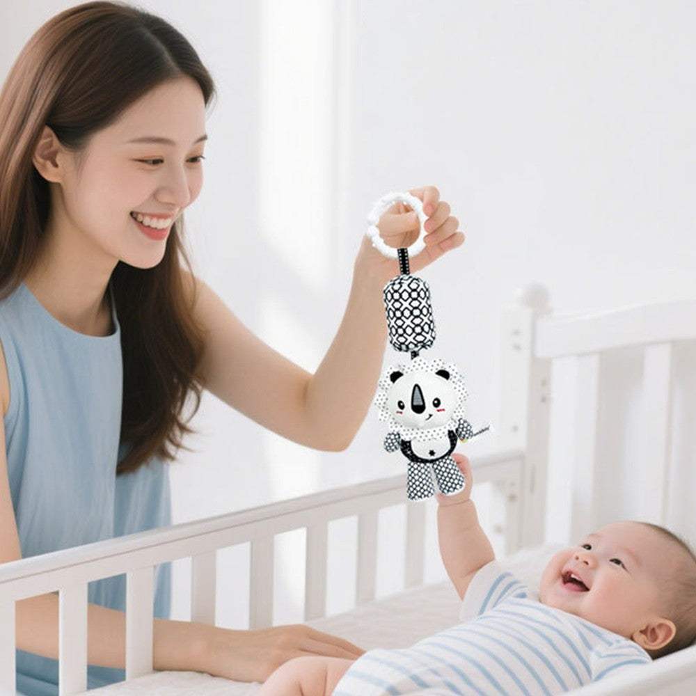 Stroller Bed Crib Hanging Bell Plush Doll Baby Infant Rattles Newborn Black White Visual Grab Ability Training Toy for Bebe Gift