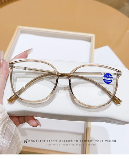 Blue Light Blocking HD Women Reading Glasses Stylish Presbyopic Eyeglasses Plano Eyewear Dazzling Large Frame Set with Diamonds