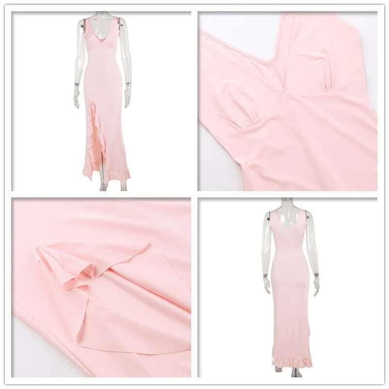 Avrilyaan Ruffle High Split Sexy Dress Women 2024 Robes Elegant Evening Summer D