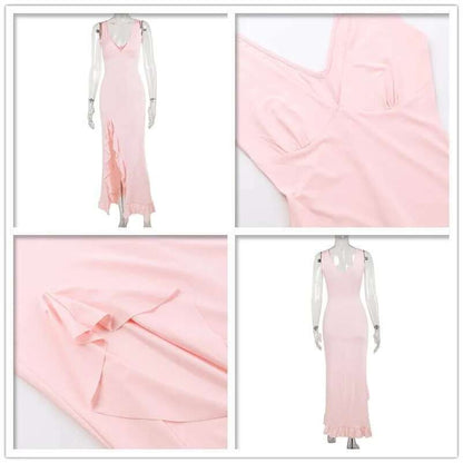 Avrilyaan Ruffle High Split Sexy Dress Women 2024 Robes Elegant Evening Summer D