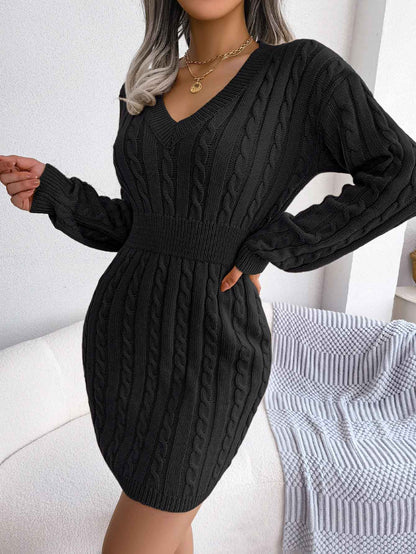 VigoCasey 2025 V Neck Casual Short Knit Dress Autumn Winter Women Solid Long Sleeve Dress Lady Khaki Bodycon Knitted Dresses