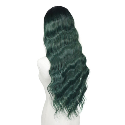 Ombre Verde Escuro Ondulado Perucas Sintéticas Raízes Escuras Cosplay Peruca Verde Renda Frente 13x4 Para Mulheres Pré-Arrancada Linha do Cabelo Natural