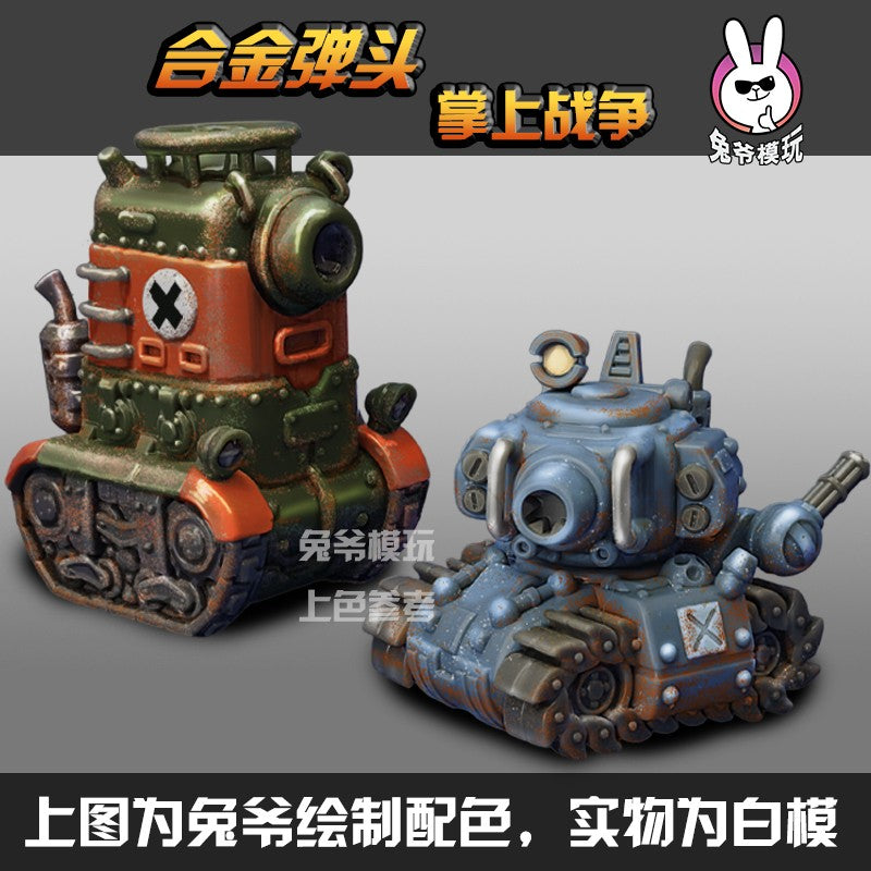 Tanque de Guerra Mundial II Estilo Chibi Metal Slug Gk Modelo - Miniatura Militar Impressa em 3D Modelo Branco Não Pintado Para Diorama de Mesa e Wargame