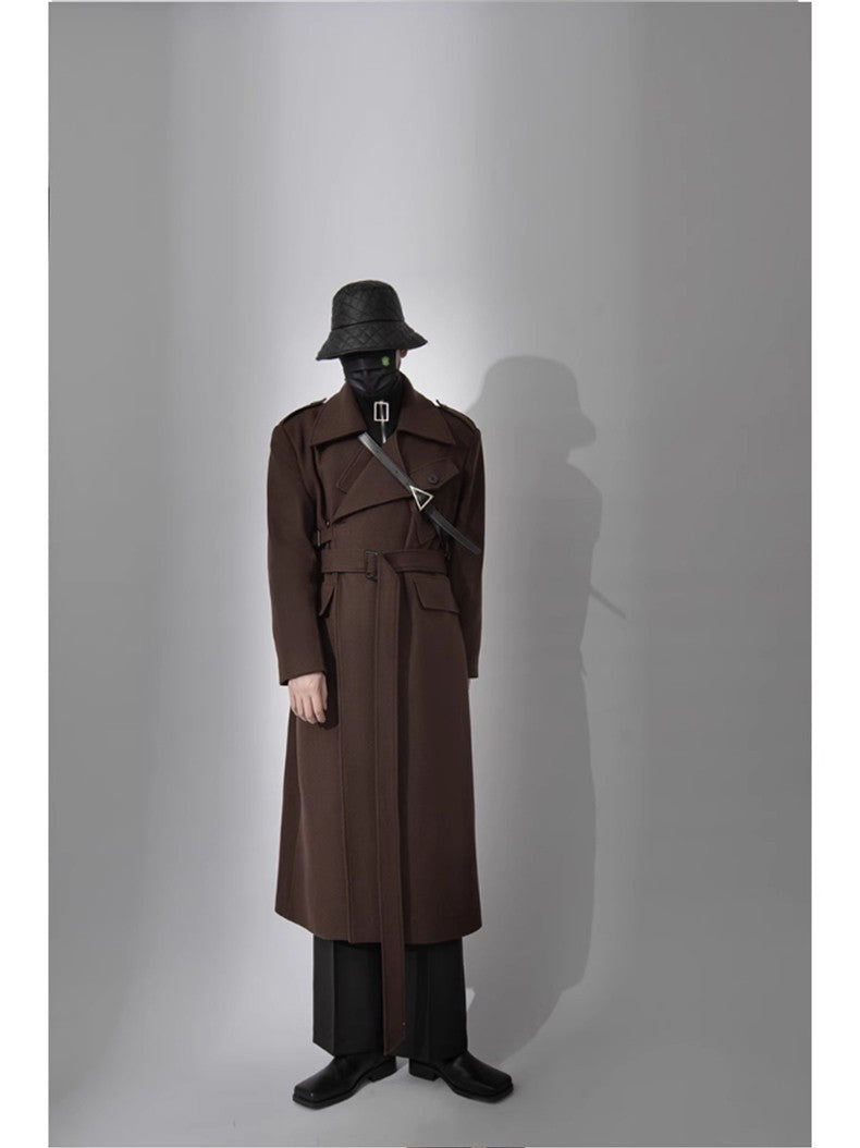 Mauroicardi Autumn Winter Cool Elegant Long Warm Black Woolen Trench Coat Men Belt Luxury Designer Clothes Wool Blends Overcoat