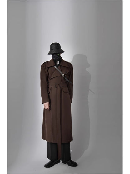 Mauroicardi Autumn Winter Cool Elegant Long Warm Black Woolen Trench Coat Men Belt Luxury Designer Clothes Wool Blends Overcoat