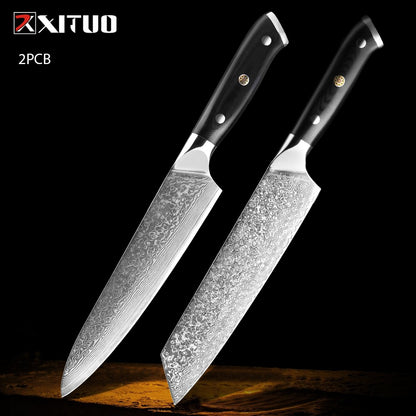 Japanese Damascus Steel Kitchen Chef Knife 1-9 PCS Set Ultra-sharp Cleaver Paring Bread Boning Knife Ergonomic G10 Handle