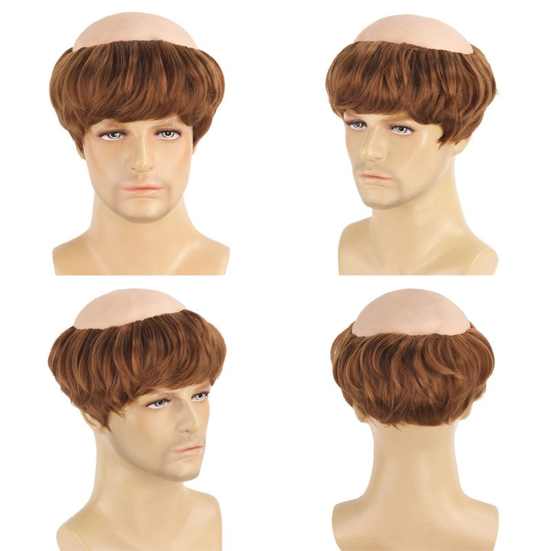 Peruca Sintética Careca Engraçada de Monge para Cosplay, Marrom Novedoso, Adequada para Festas Temáticas de Halloween e Natal, Peruca Careca de 6 Polegadas
