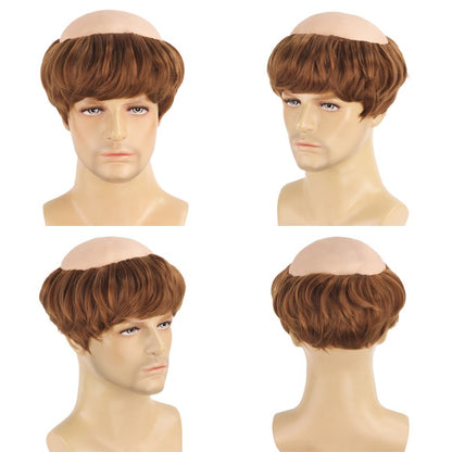Peruca Sintética Careca Engraçada de Monge para Cosplay, Marrom Novedoso, Adequada para Festas Temáticas de Halloween e Natal, Peruca Careca de 6 Polegadas